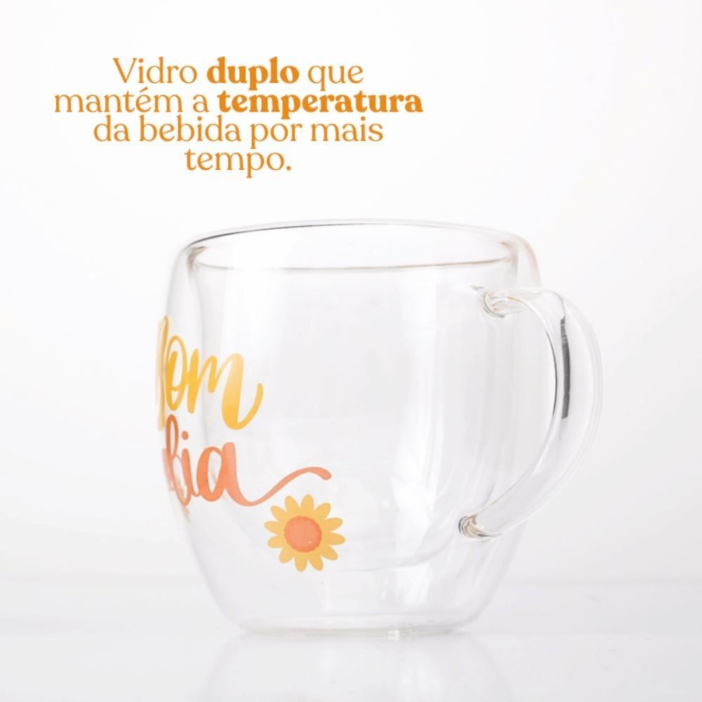 Xícara de Vidro Parede Dupla Bom Dia Majestic - 250ml