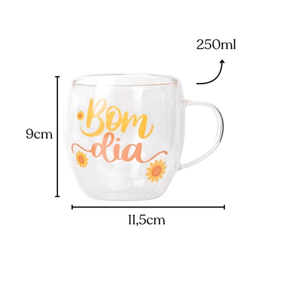Xícara de Vidro Parede Dupla Bom Dia Majestic - 250ml