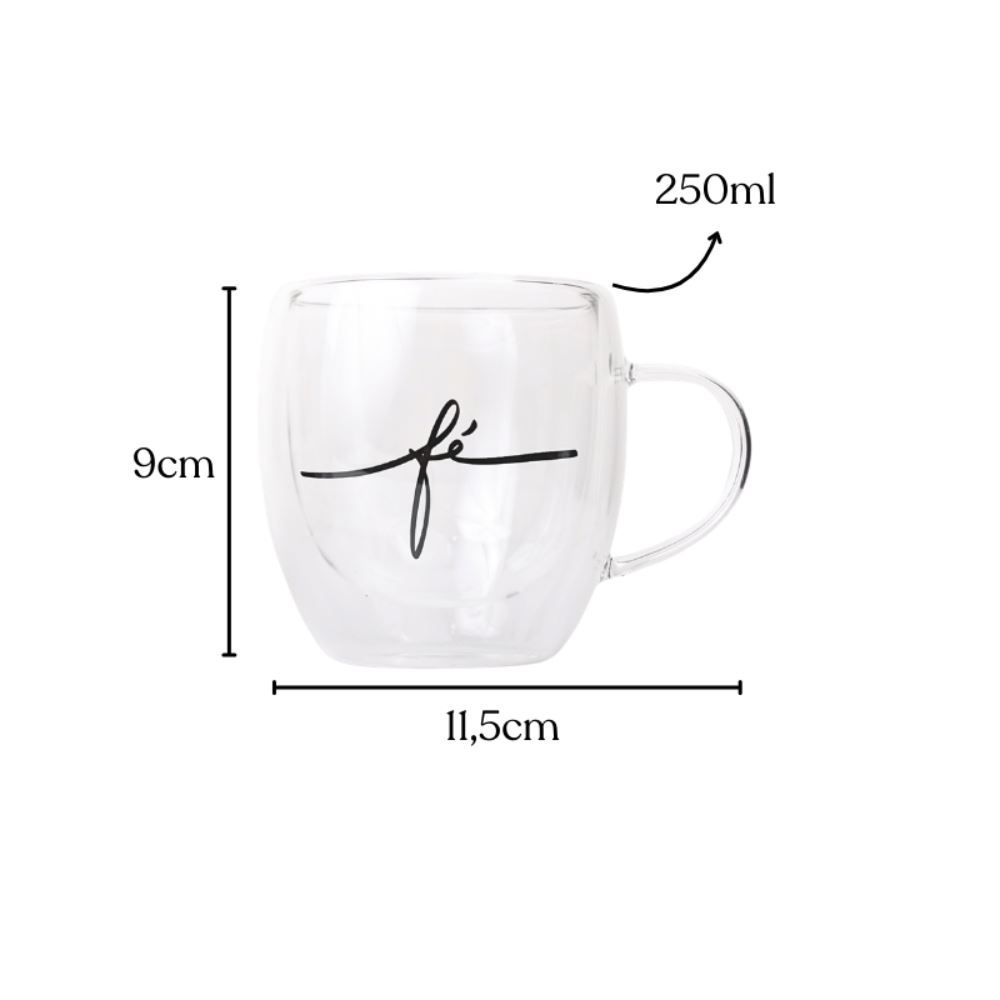 Xícara Parede Dupla de Vidro Fé Majestic - 250 ml