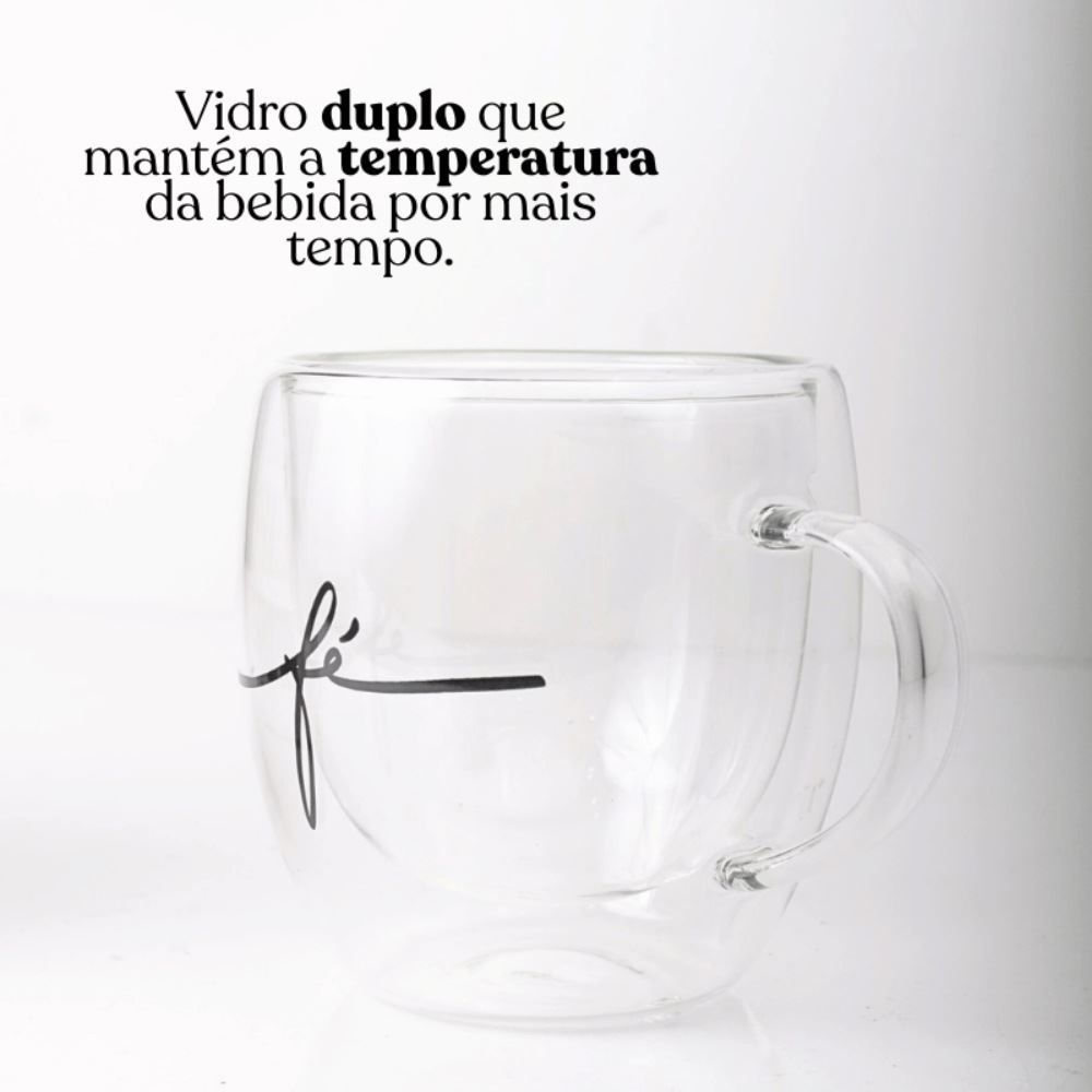 Xícara Parede Dupla de Vidro Fé Majestic - 250 ml