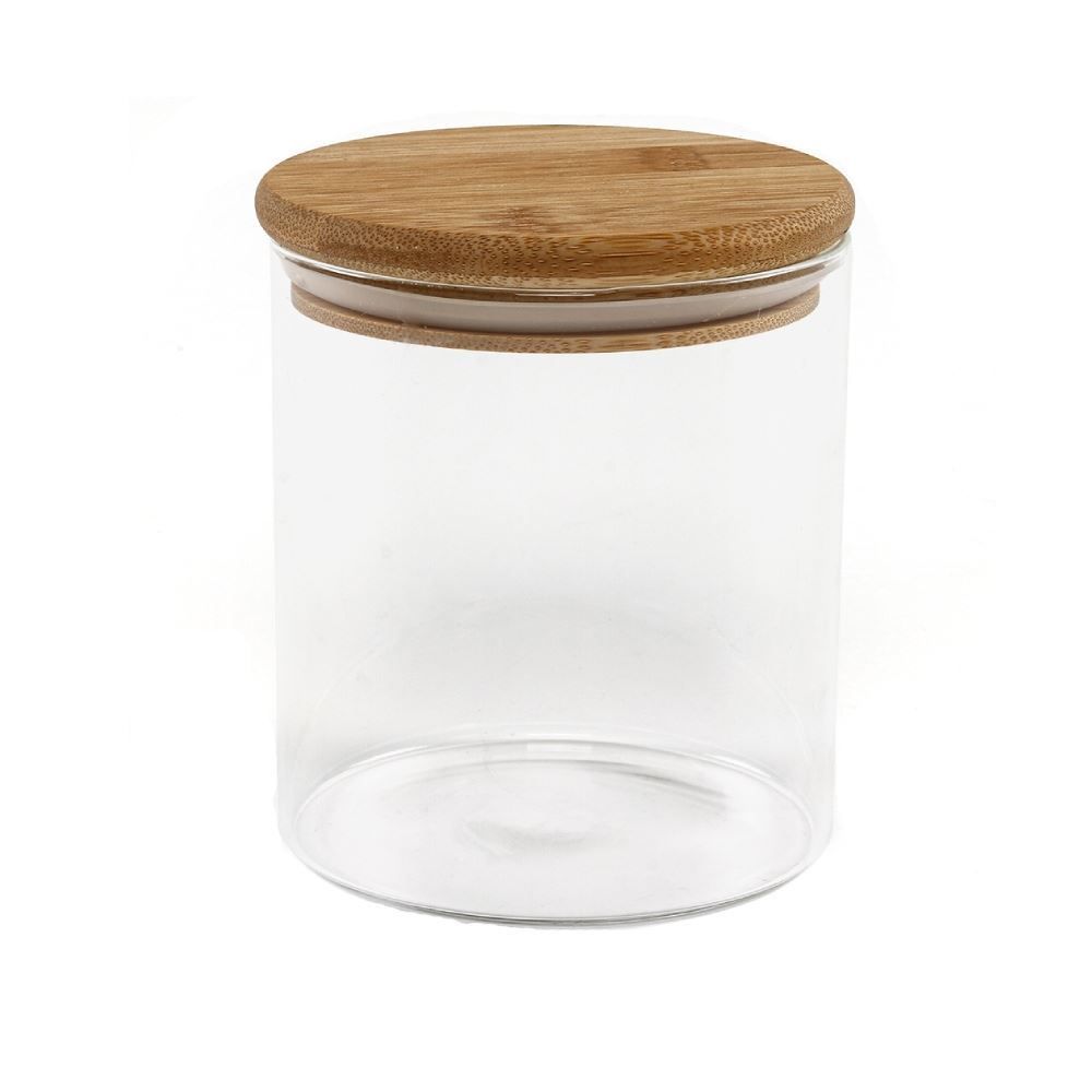 01 Pote Hermético Redondo Com Tampa Havan Casa 800Ml - Transparente e Bambu