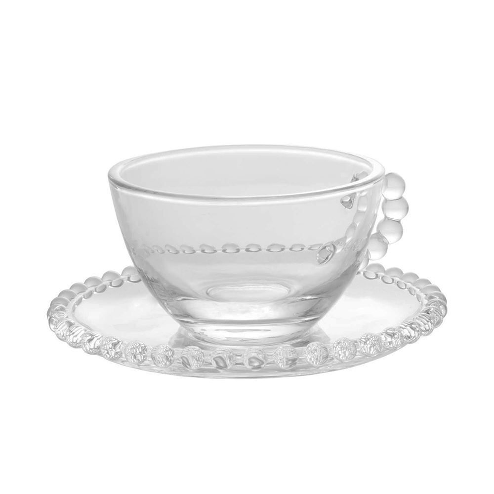 Xicara Cha C/ Pires Pearl 180Ml - Cristal