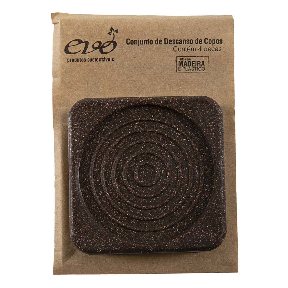 Jogo Descanso Copos Evo Imbuia 4Pc - Marrom