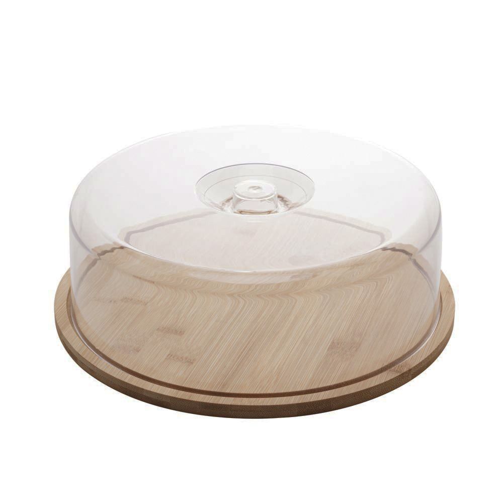 Prato Bolo Bambu C/ Tampa 28X28x9,5Cm - Bambu