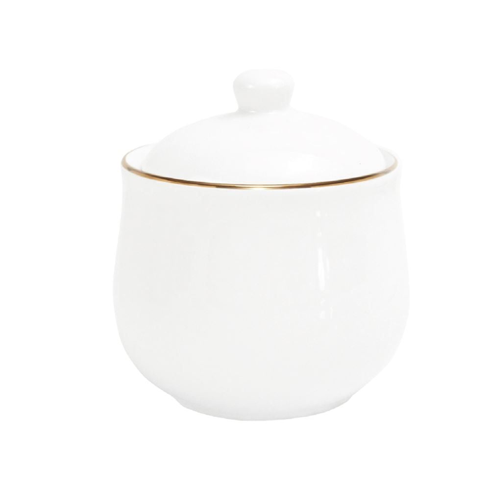Acucareiro De Porcelana Royal Branco Com Borda Dourada 300Ml