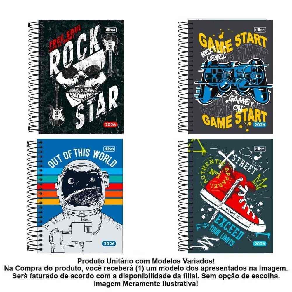 Agenda Espiral Pepper Masculina 2026 160 Folhas Tilibra - Sortido