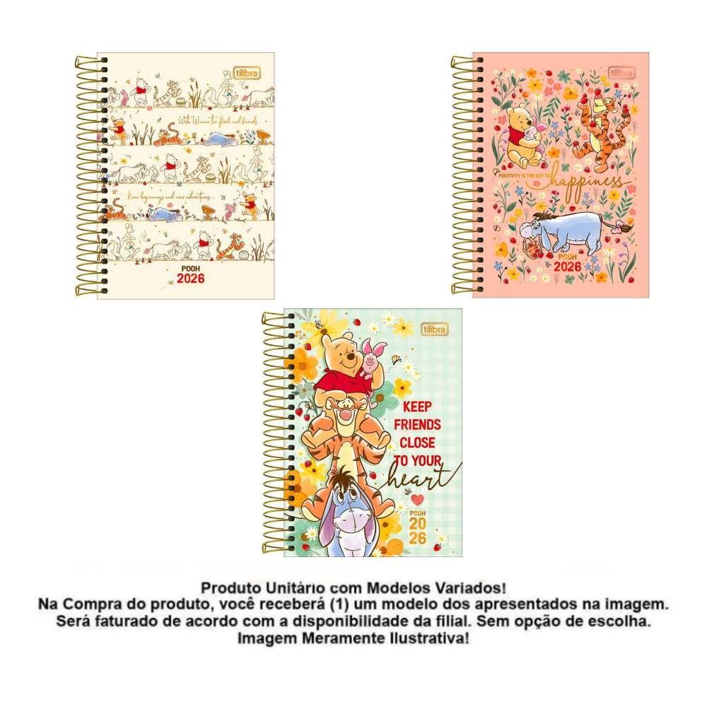 Agenda Espiral 2026 Ursinho Pooh 176 Folhas Tilibra - Sortido