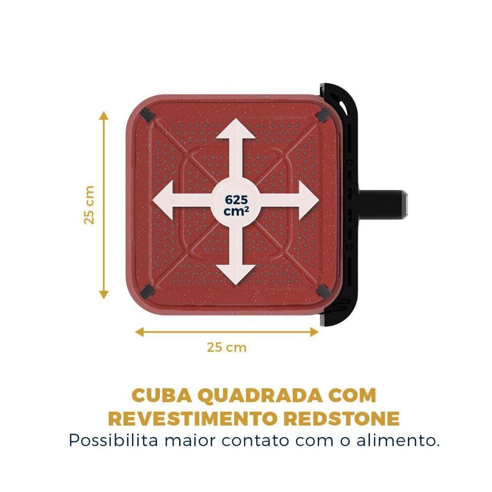 Air Fryer Britânia 8 Litros 3 em 1 Redstone Cesto Quadrado BAF80A