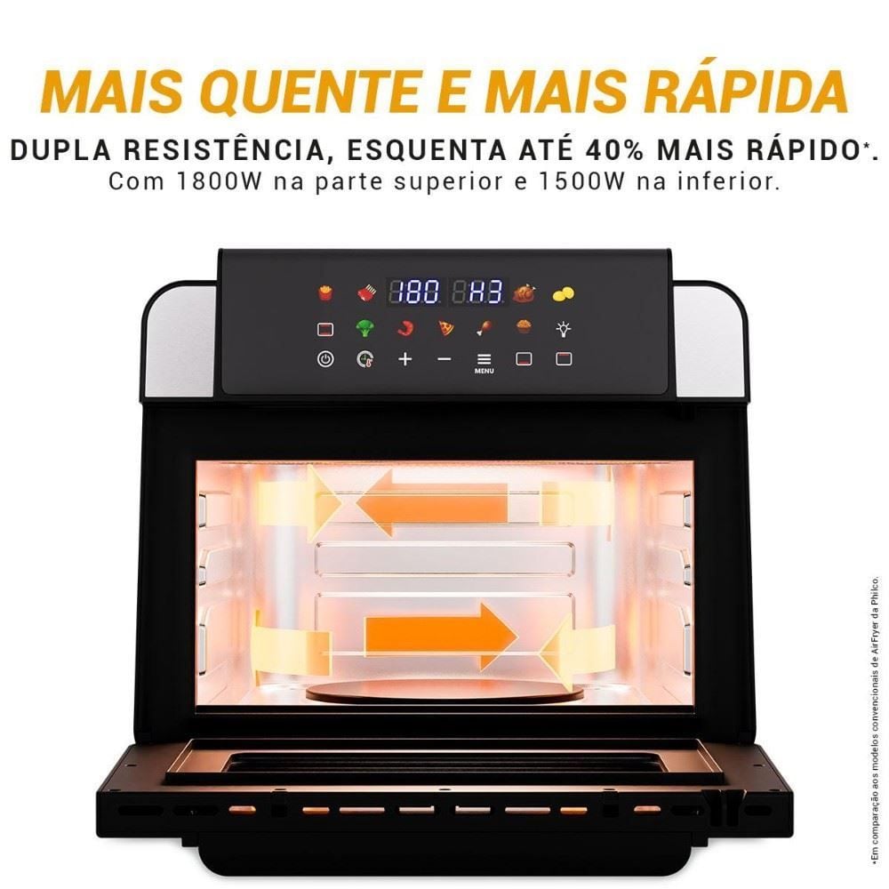 Air Fryer Oven Philco 15 Litros Dupla Resistência 1800W PAF15B