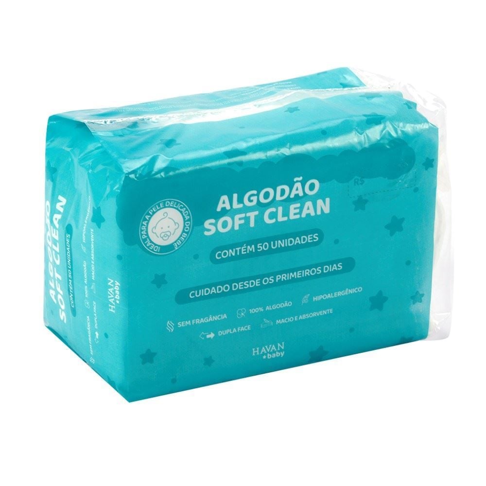 Algodão Quadrado Soft Clean Havan Baby - 50 Unidades