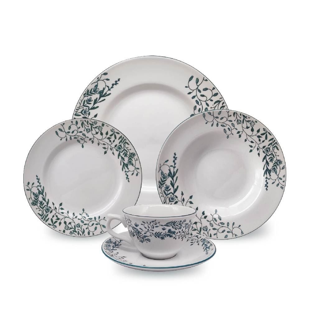 Aparelho De Jantar Aurora Havan Casa 20 Peças - Branco/Verde