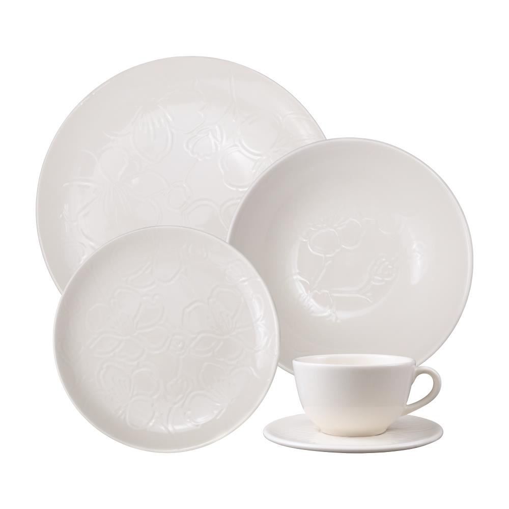 Aparelho De Jantar E Chá Unni Orquídea White Oxford 20 Pçs - UNNI ORQUIDEA WHITE