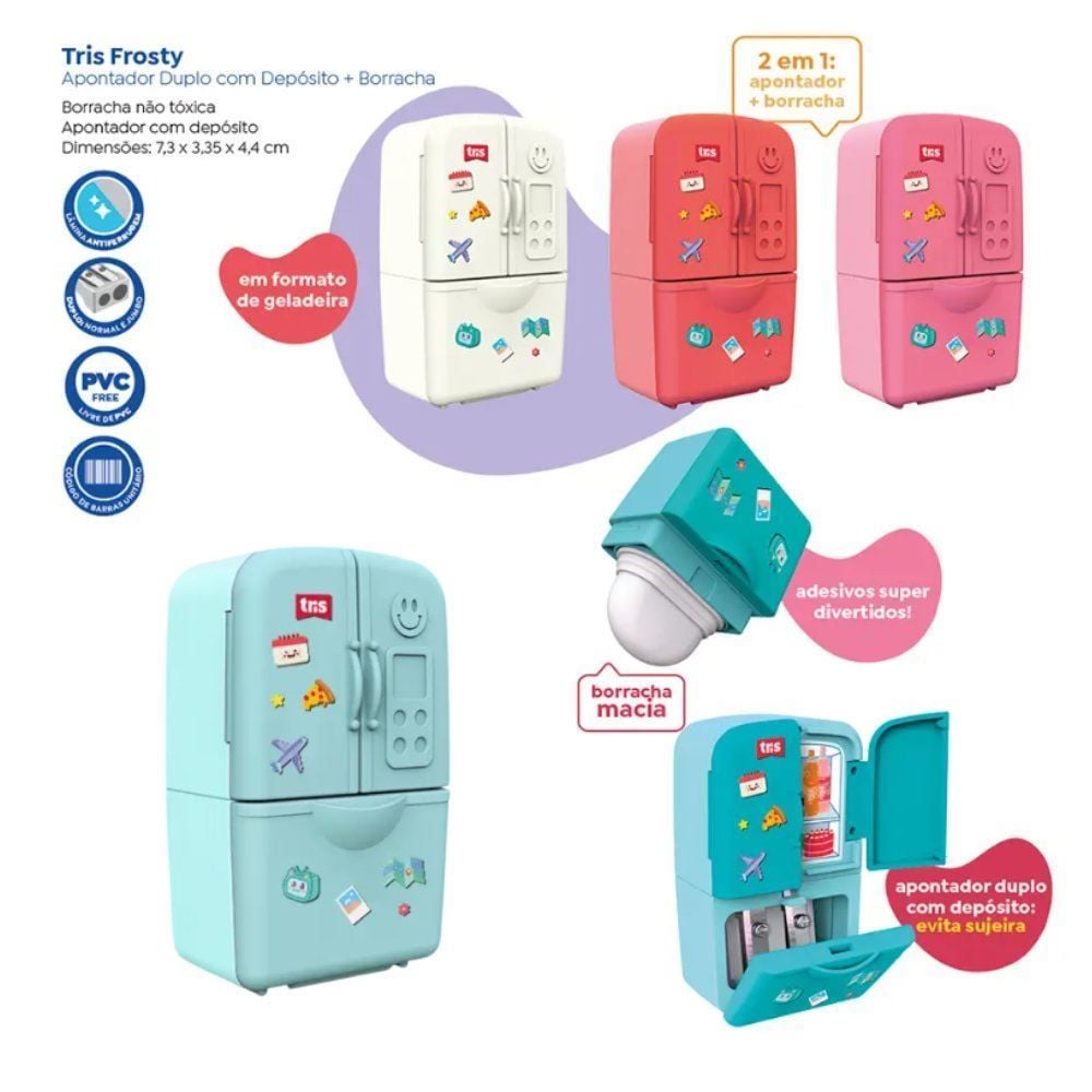Apontador Duplo com Deposito e Borracha Tris - Sortido