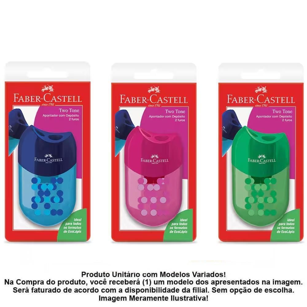 Apontador Duplo com Depósito Two Tone Faber-Castell - Sortido