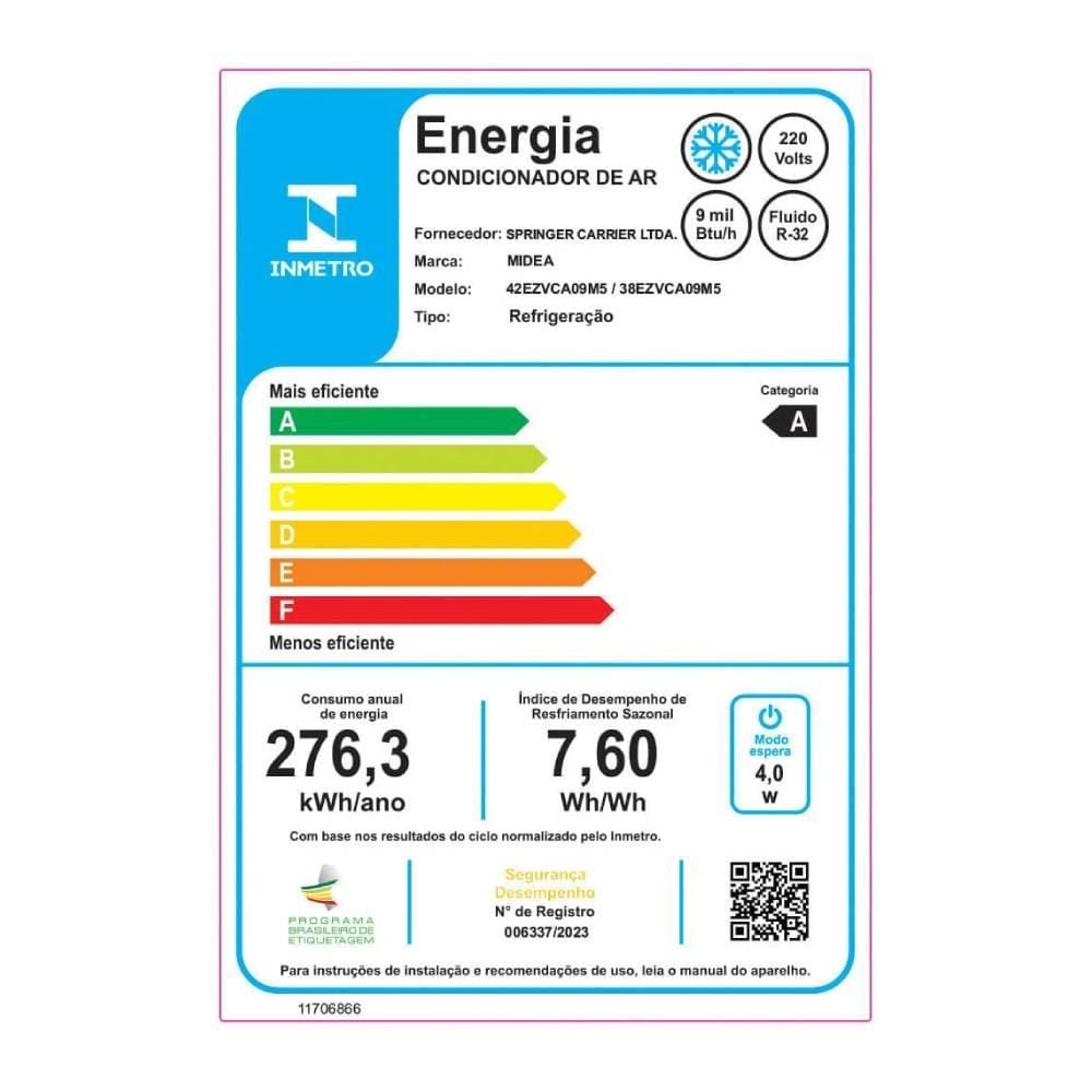 Ar Condicionado Midea 9000 Btus Frio Inverter Ai Ecomaster - 220V