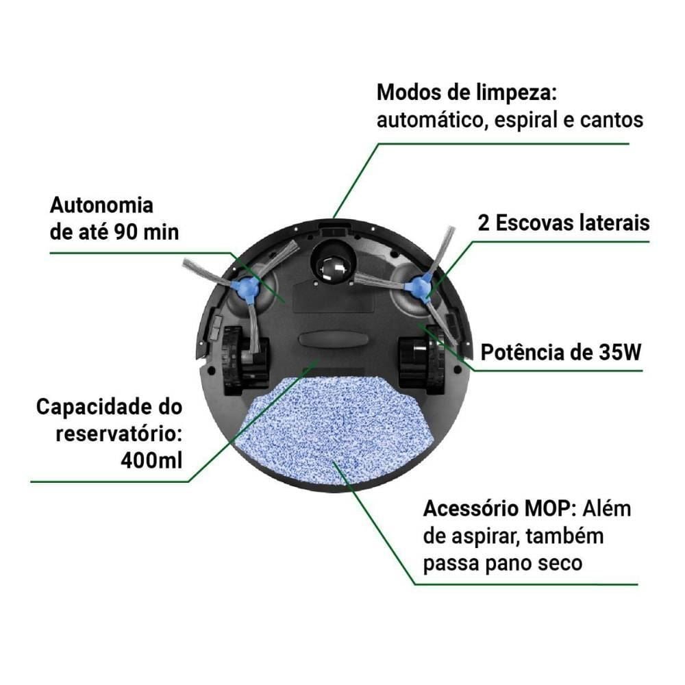 Aspirador De Pó Robô Philco 3 Em 1 Com Mop Pas23 Antiqueda - Bivolt
