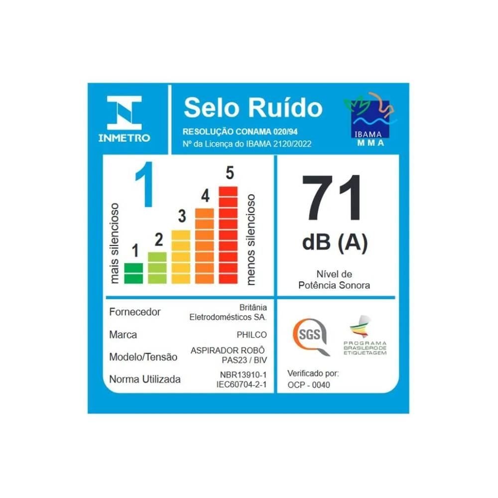 Aspirador De Pó Robô Philco 3 Em 1 Com Mop Pas23 Antiqueda - Bivolt