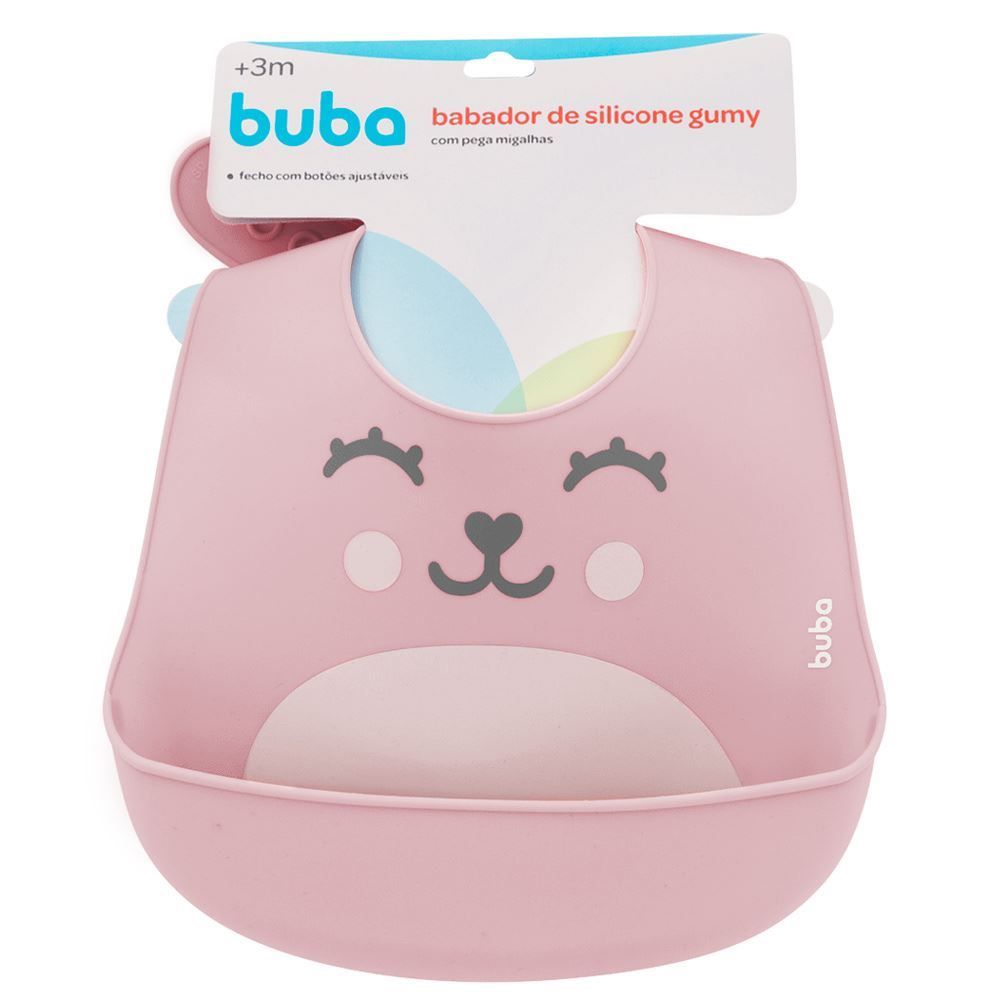 Babador De Silicone Com Pega Migalhas Gumy - Rosa