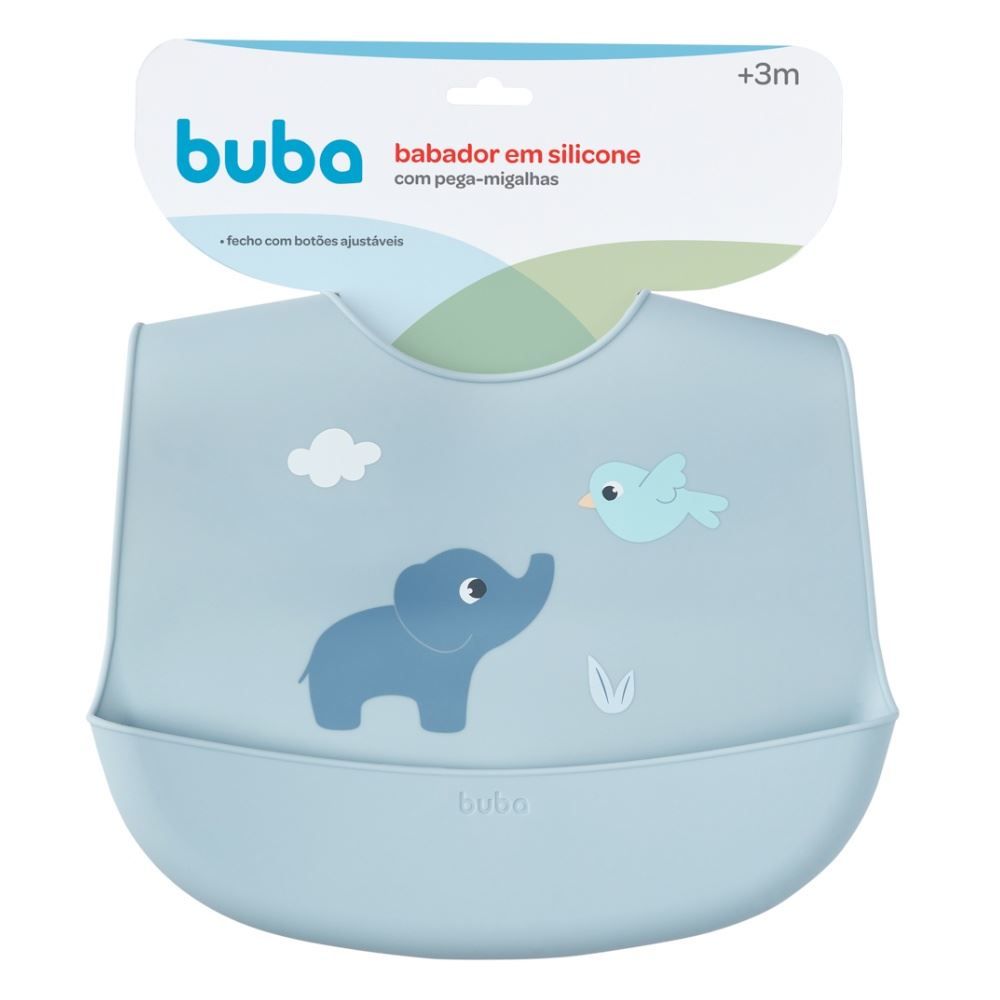 Babador Em Silicone Com Pega-Migalhas Cloudy Buba - Azul Claro