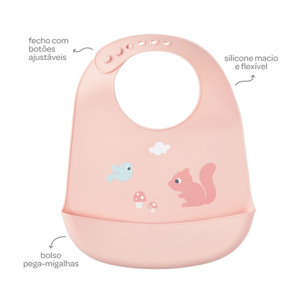 Babador Em Silicone Com Pega-Migalhas Cloudy Buba - Rosa Claro