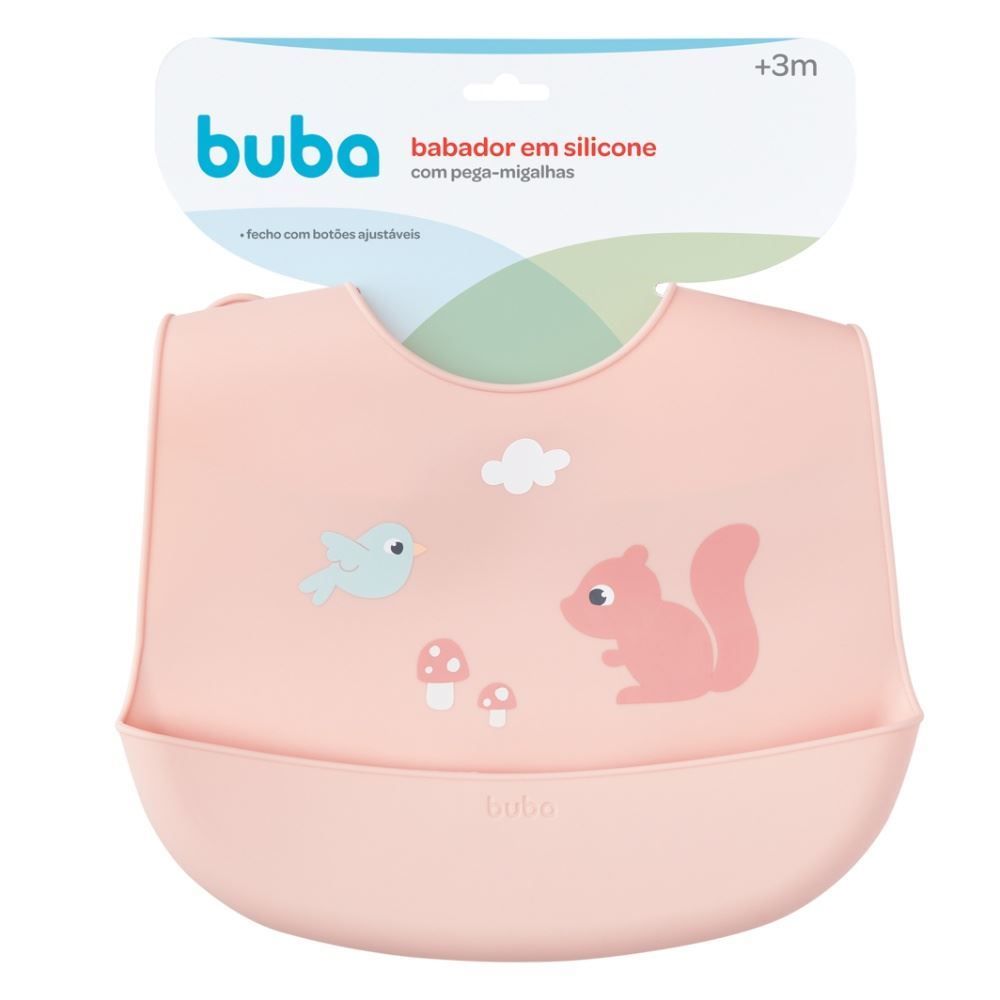 Babador Em Silicone Com Pega-Migalhas Cloudy Buba - Rosa Claro
