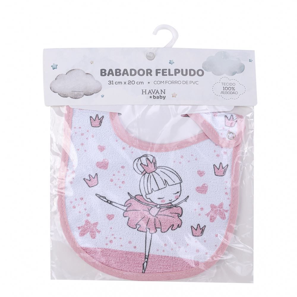 Babador Infantil Estampado Com Forro Havan Baby - Bailarina Rosa