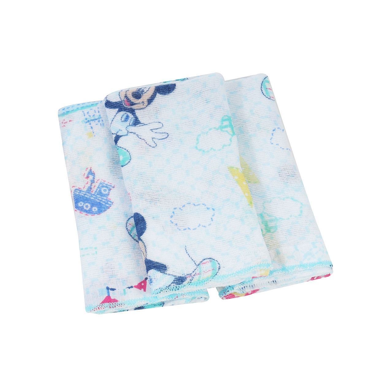 Toalhinha Babete 32x32cm Estampado 3 peças Disney - Azul