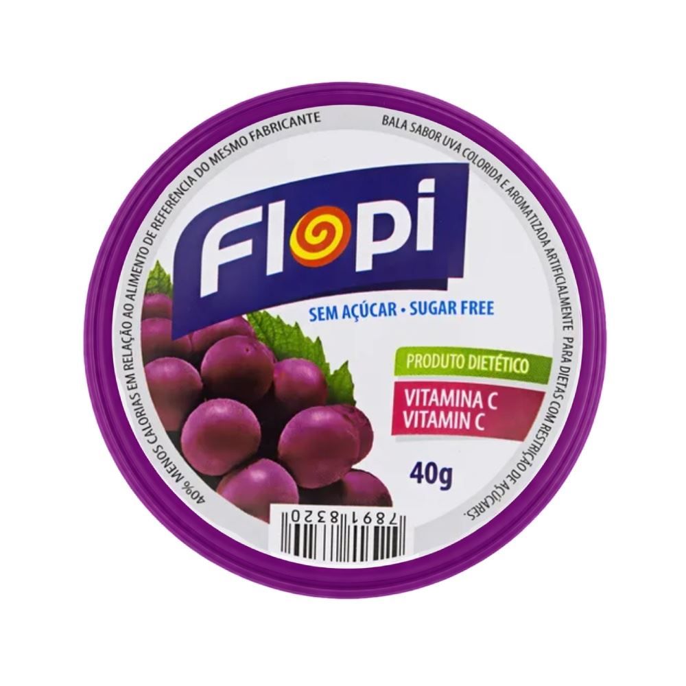 Bala de Uva Sem Açúcar Flopi Lata 40G Florestal