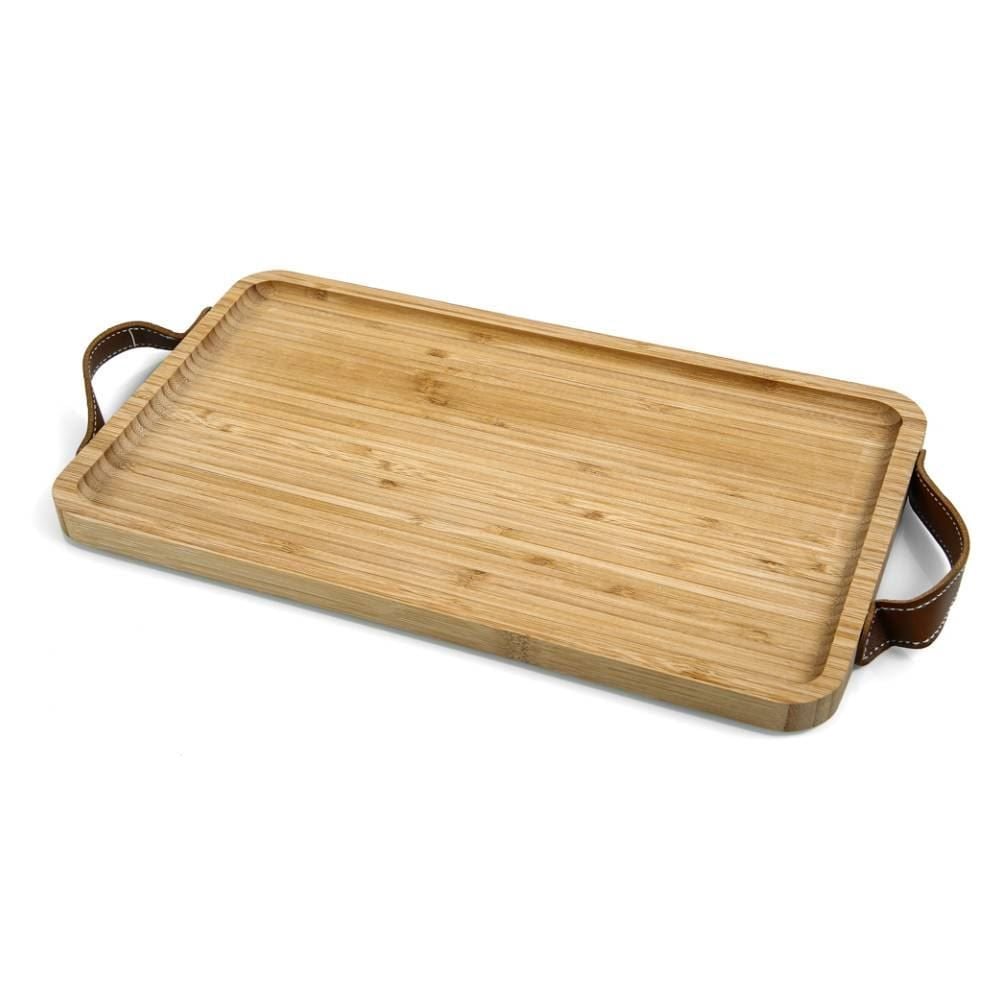 Bandeja Bambu Com Alça De Couro Havan Casa - 32cm