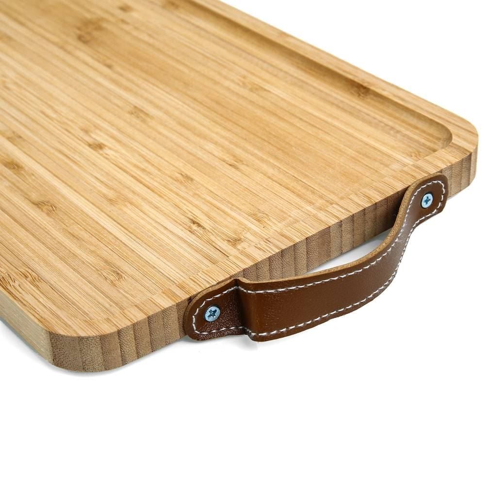 Bandeja Bambu Com Alça De Couro Havan Casa - 32cm