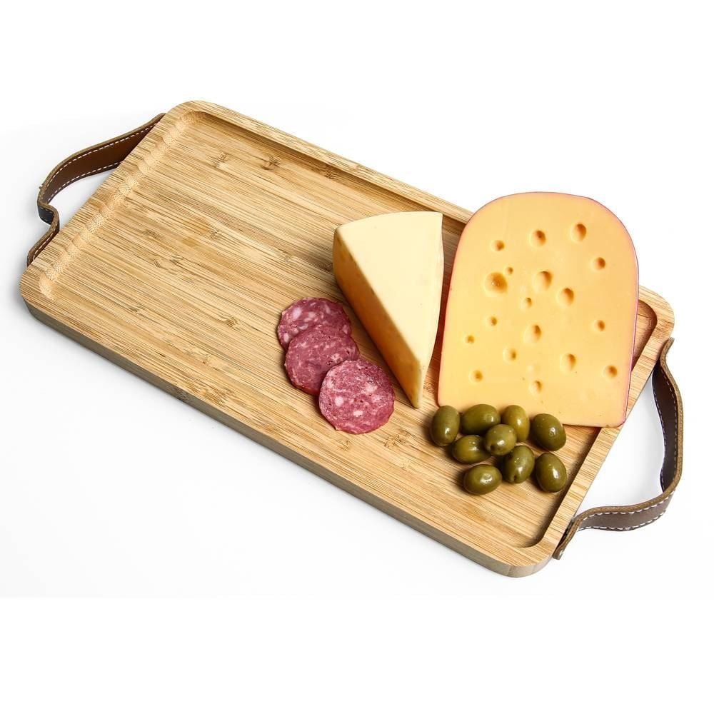 Bandeja Bambu Com Alça De Couro Havan Casa - 32cm