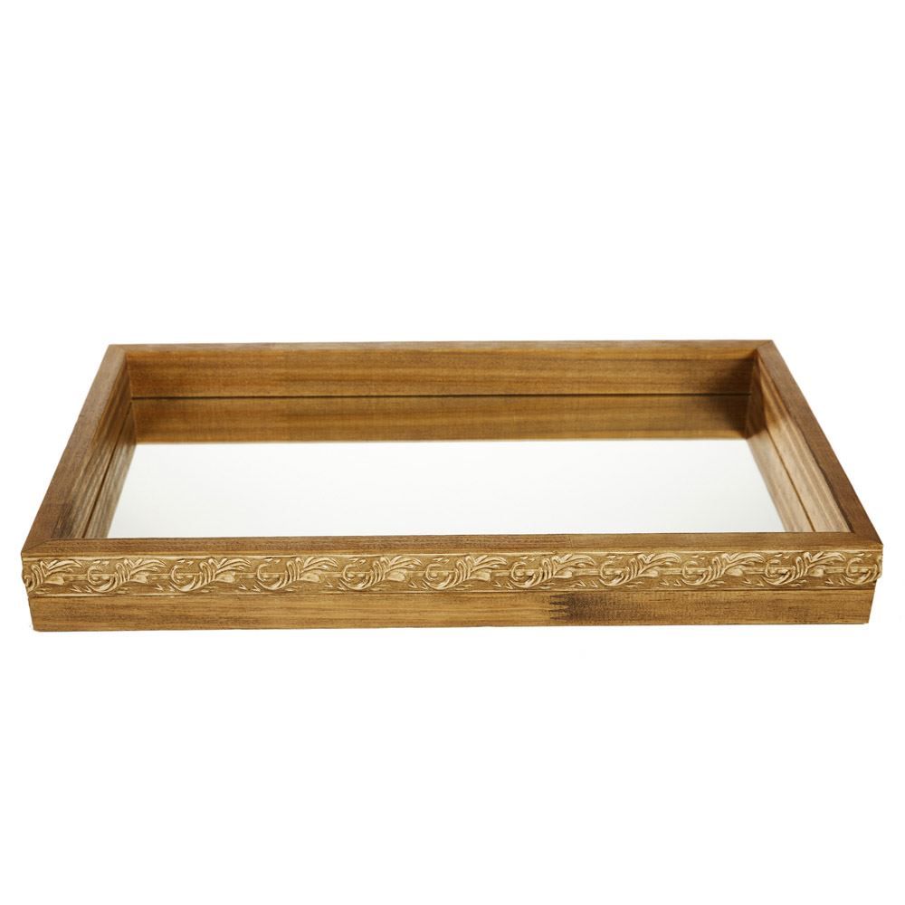 Bandeja Decorativa Bw Quadros Espelhado 35X20cm - Madeira Clara