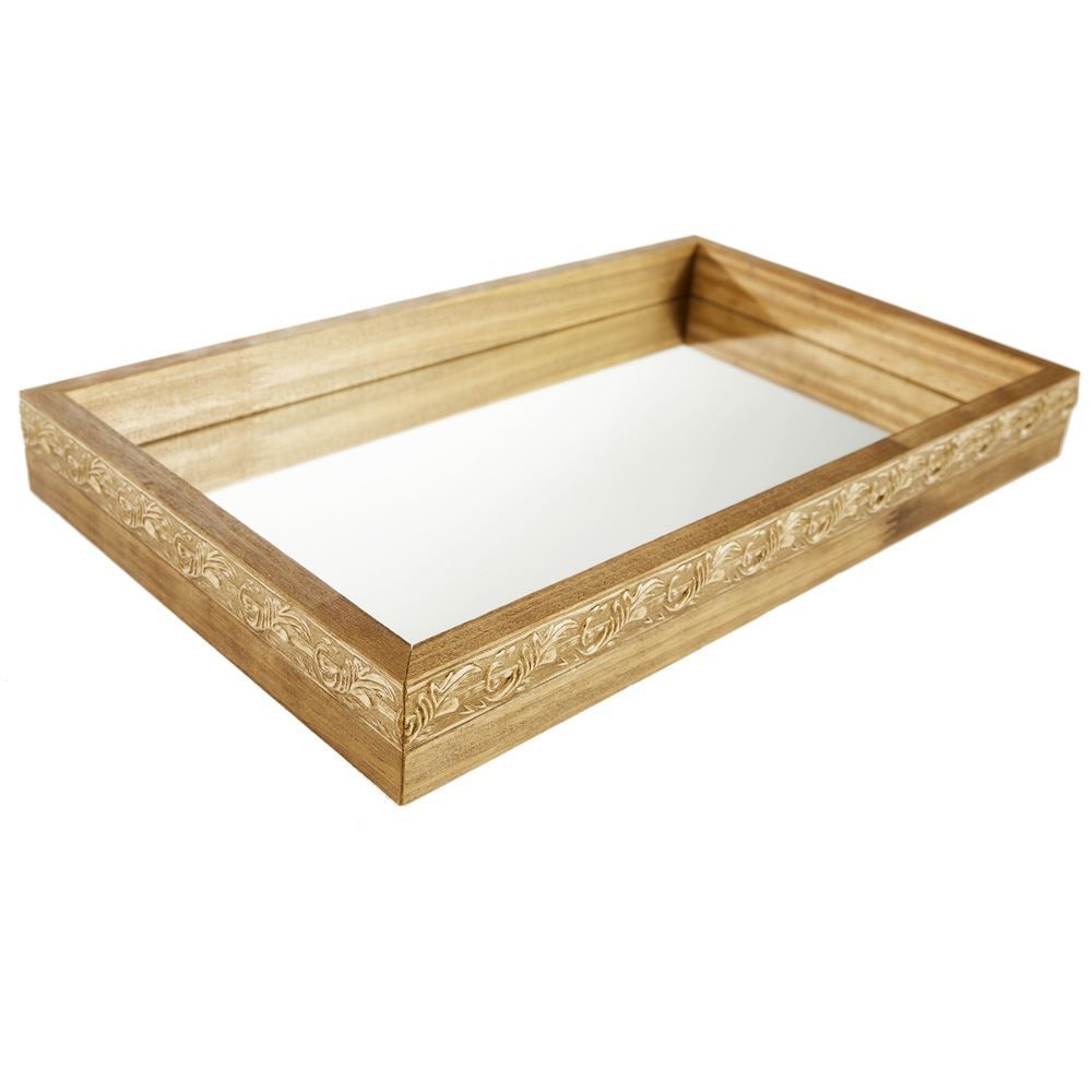 Bandeja Decorativa Bw Quadros Espelhado 35X20cm - Madeira Clara