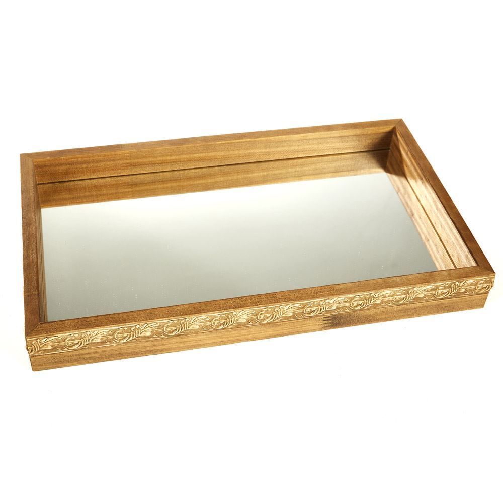 Bandeja Decorativa Bw Quadros Espelhado 35X20cm - Madeira Clara