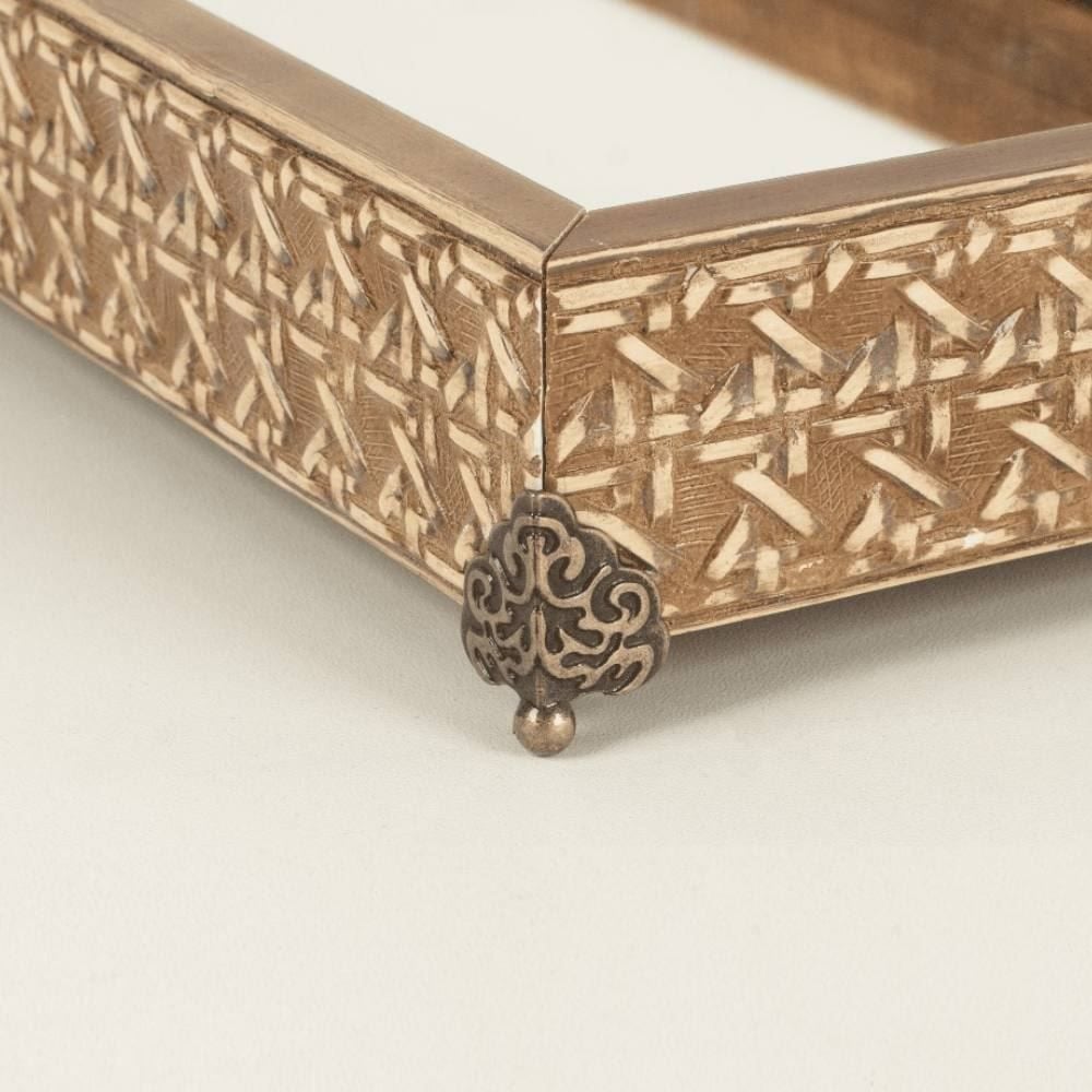 Bandeja Decorativa Espelhada Com Pé Bw Quadros 31 Cm - Bege