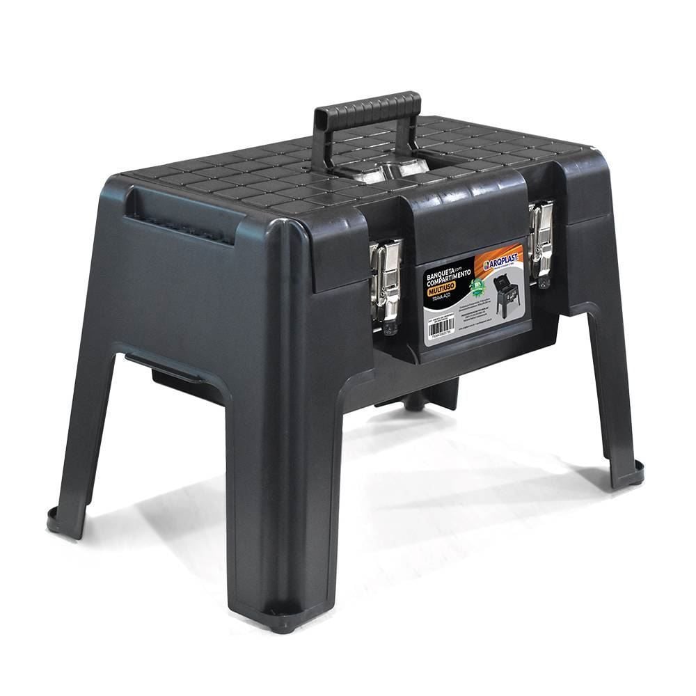 Banqueta Com Compartimento Multiuso Trava Aço Arqplast - Preto