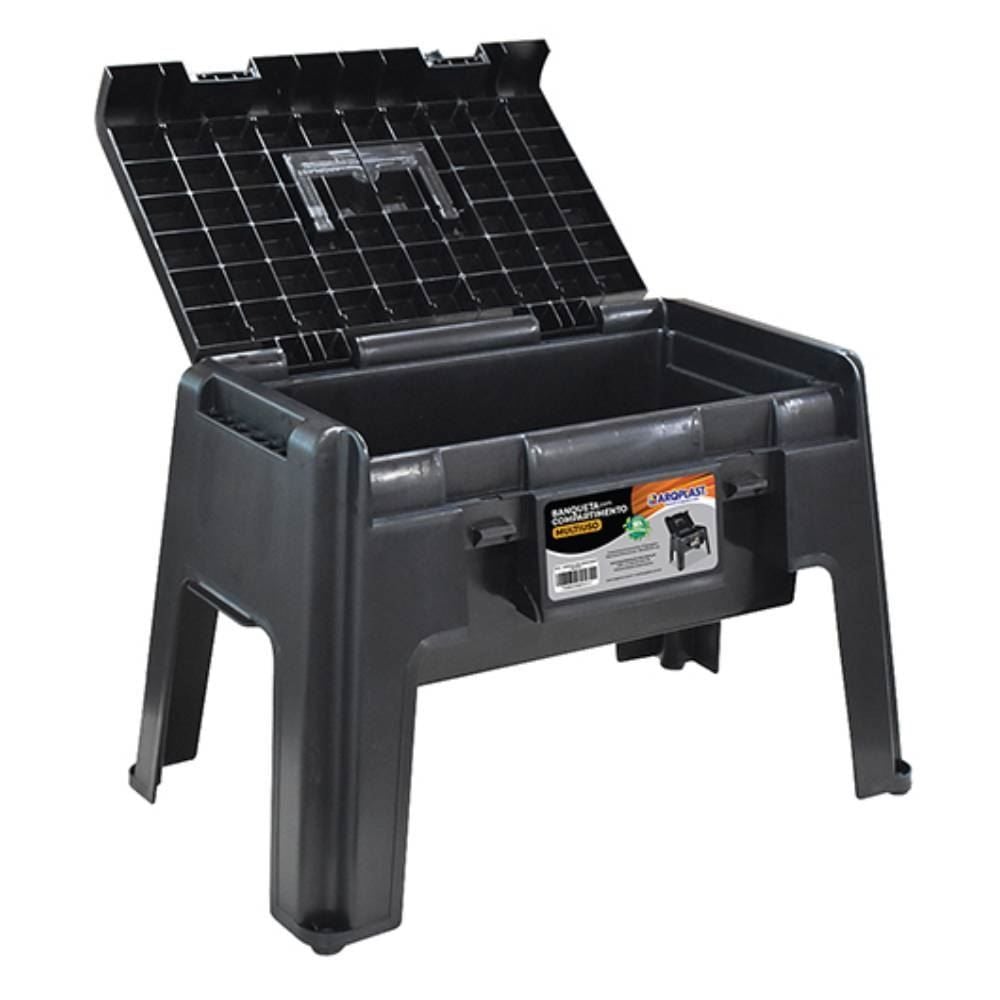 Banqueta Com Compartimento Multiuso Trava Plástica Arqplast - Preto