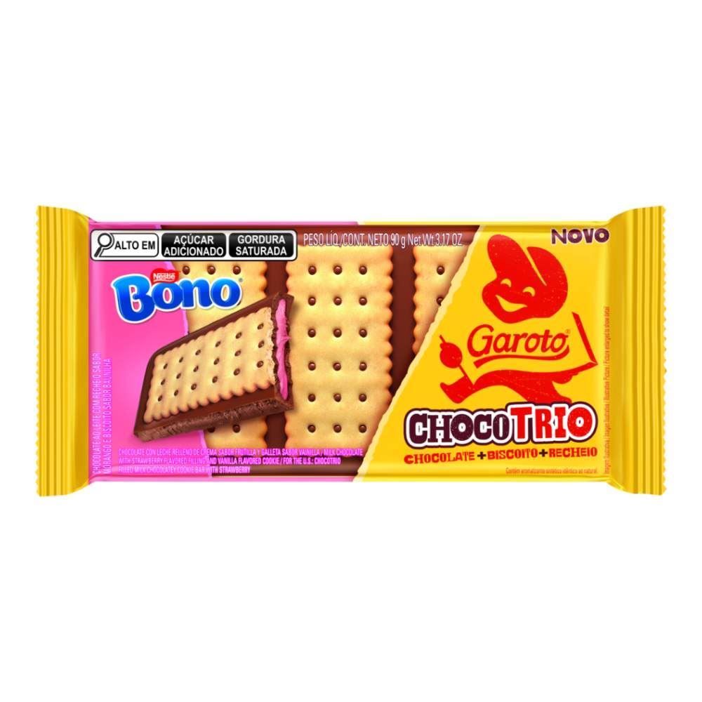 Barra De Chocolate Chocotrio Com Recheio Bono Garoto - 90g