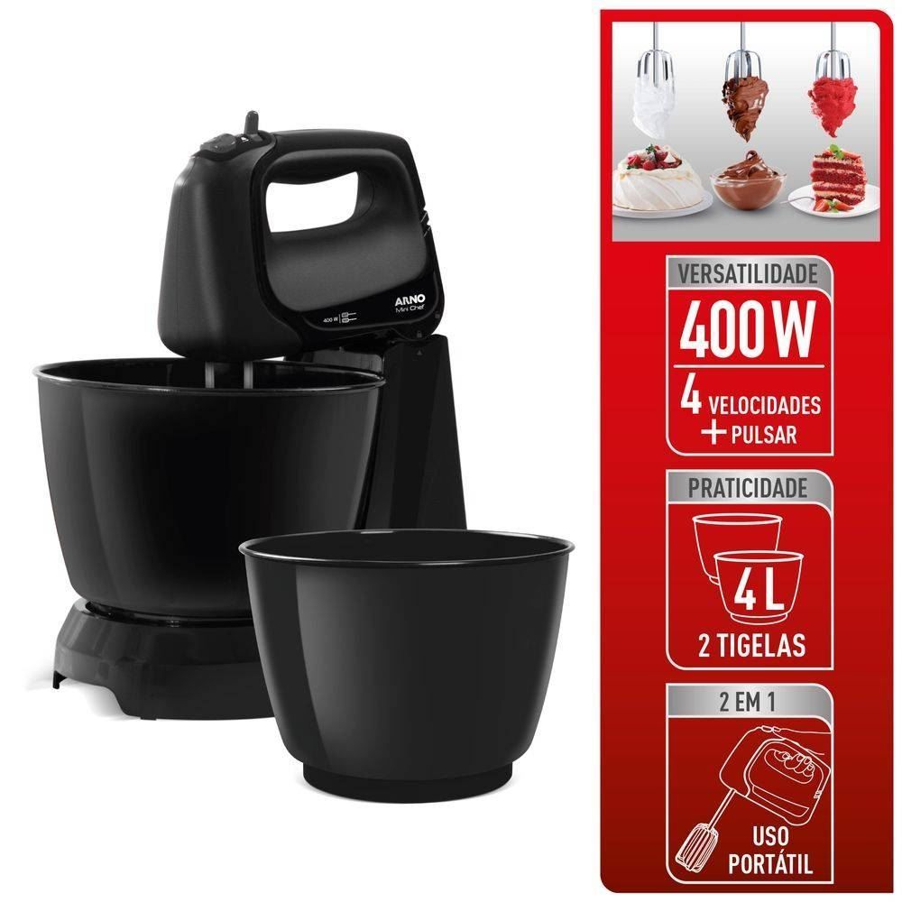 Batedeira Arno Mini Chef Portátil 400W Preto