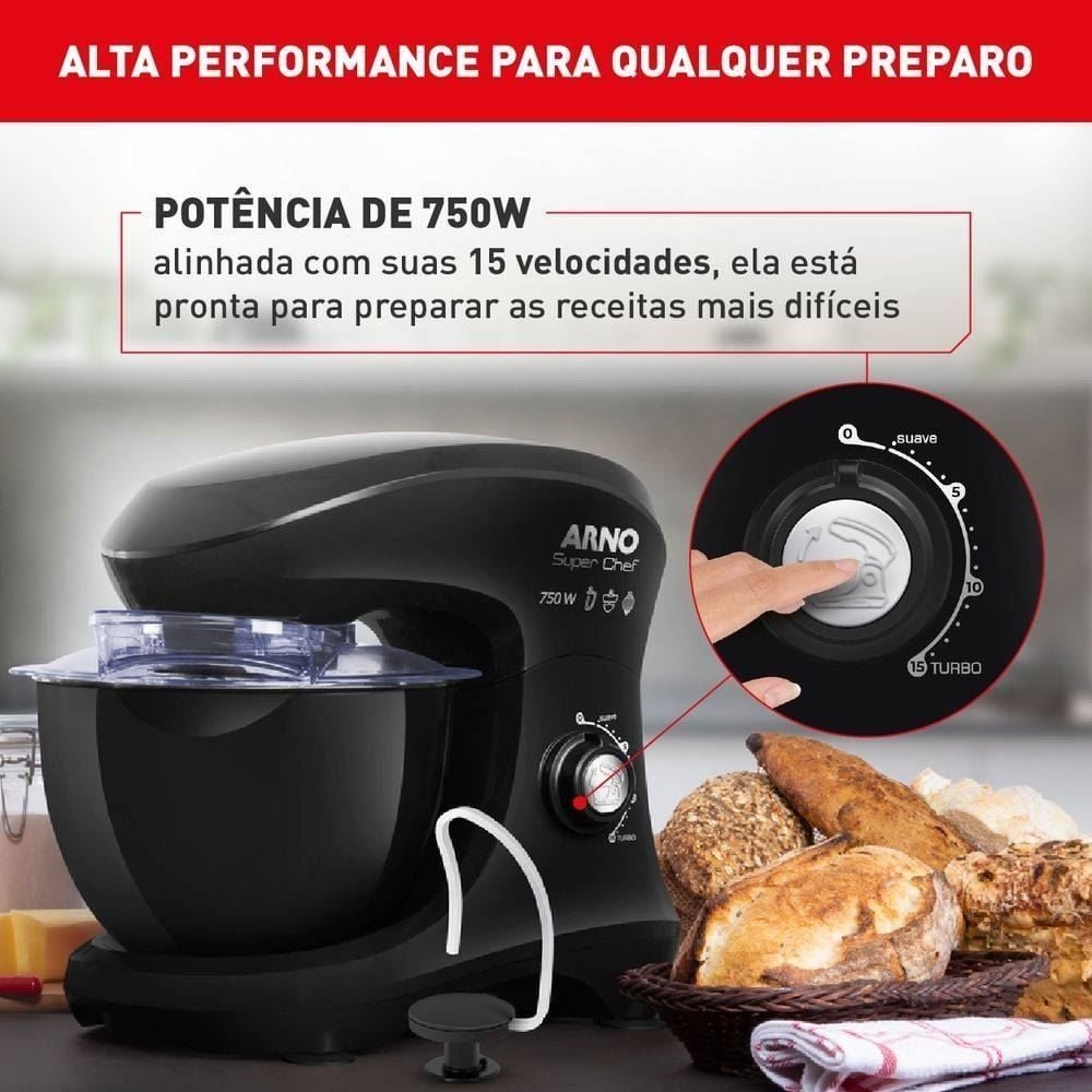 Batedeira Planetária Arno Super Chef 750W Preto