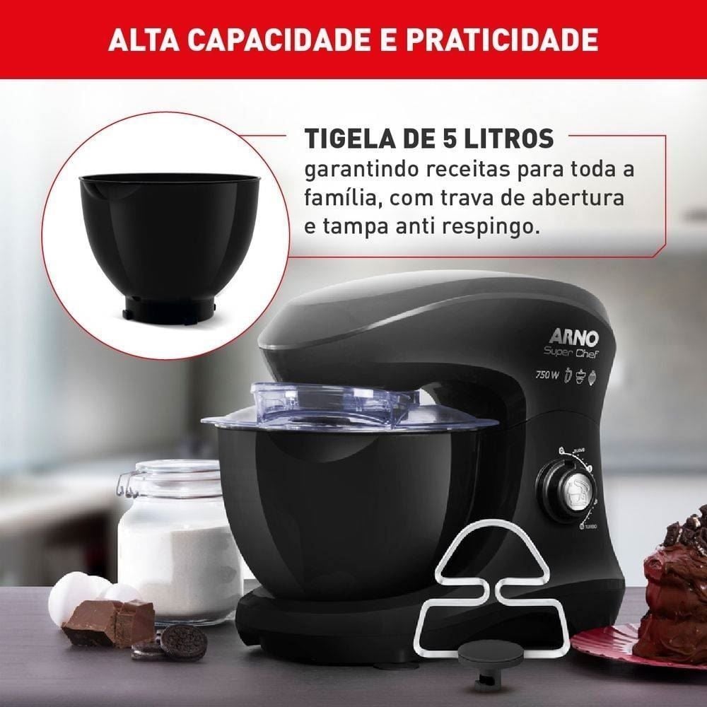 Batedeira Planetária Arno Super Chef 750W Preto