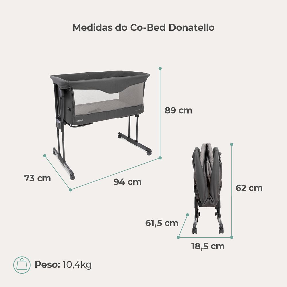 Berço Portátil Co-Bed Donatello Infanti - Cinza Grafite