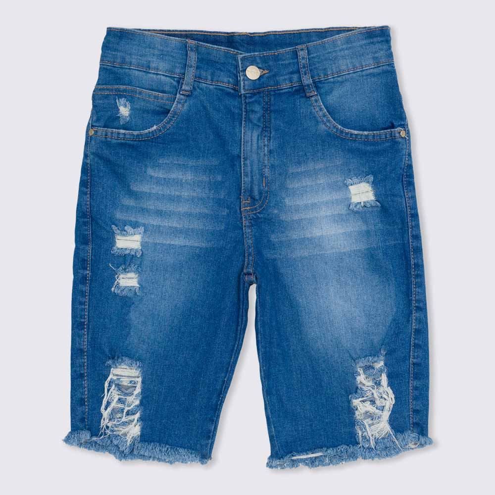 Bermuda 12 a 16 anos Jeans Barra Desfiada Hot Dog