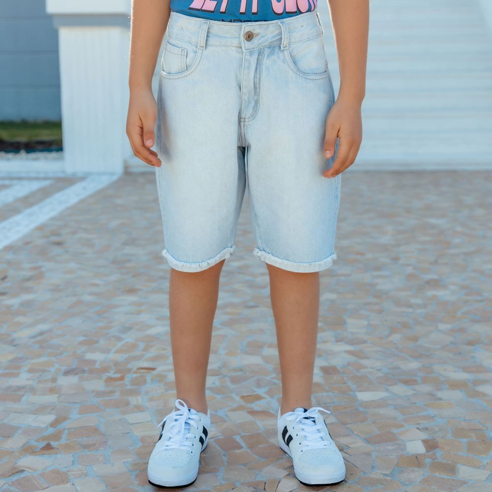 Bermuda 12 a 16 anos Jeans Barra Dobrada Hot Dog