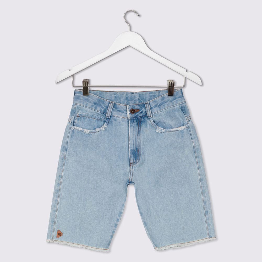 Bermuda 12 a 16 anos Jeans com Barra Desfiada Hot Dog