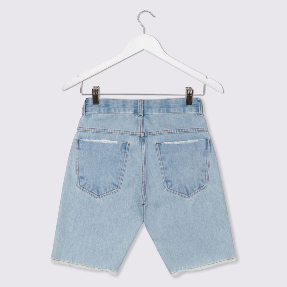 Bermuda 12 a 16 anos Jeans com Barra Desfiada Hot Dog