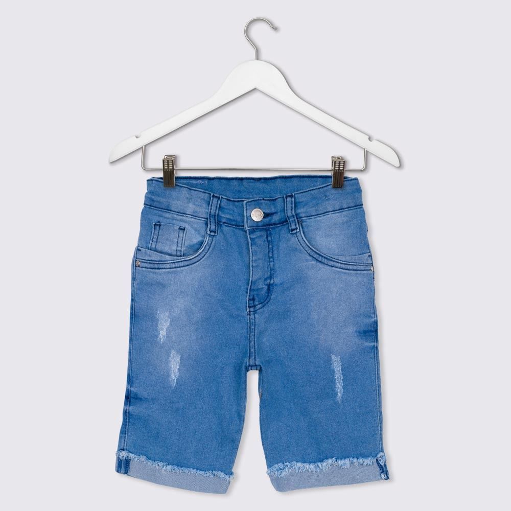 Bermuda 4 a 10 anos Jeans Barra Desfiada Dobrada Hot Dog