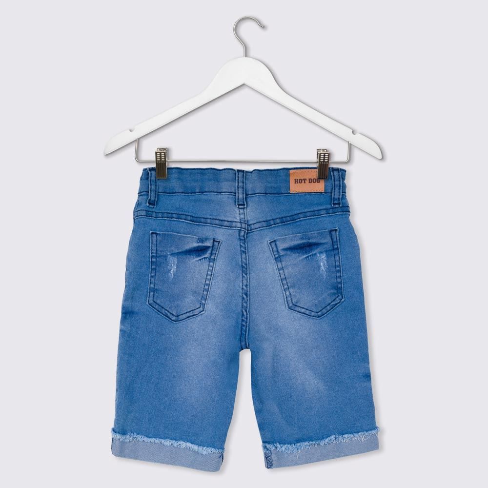 Bermuda 4 a 10 anos Jeans Barra Desfiada Dobrada Hot Dog