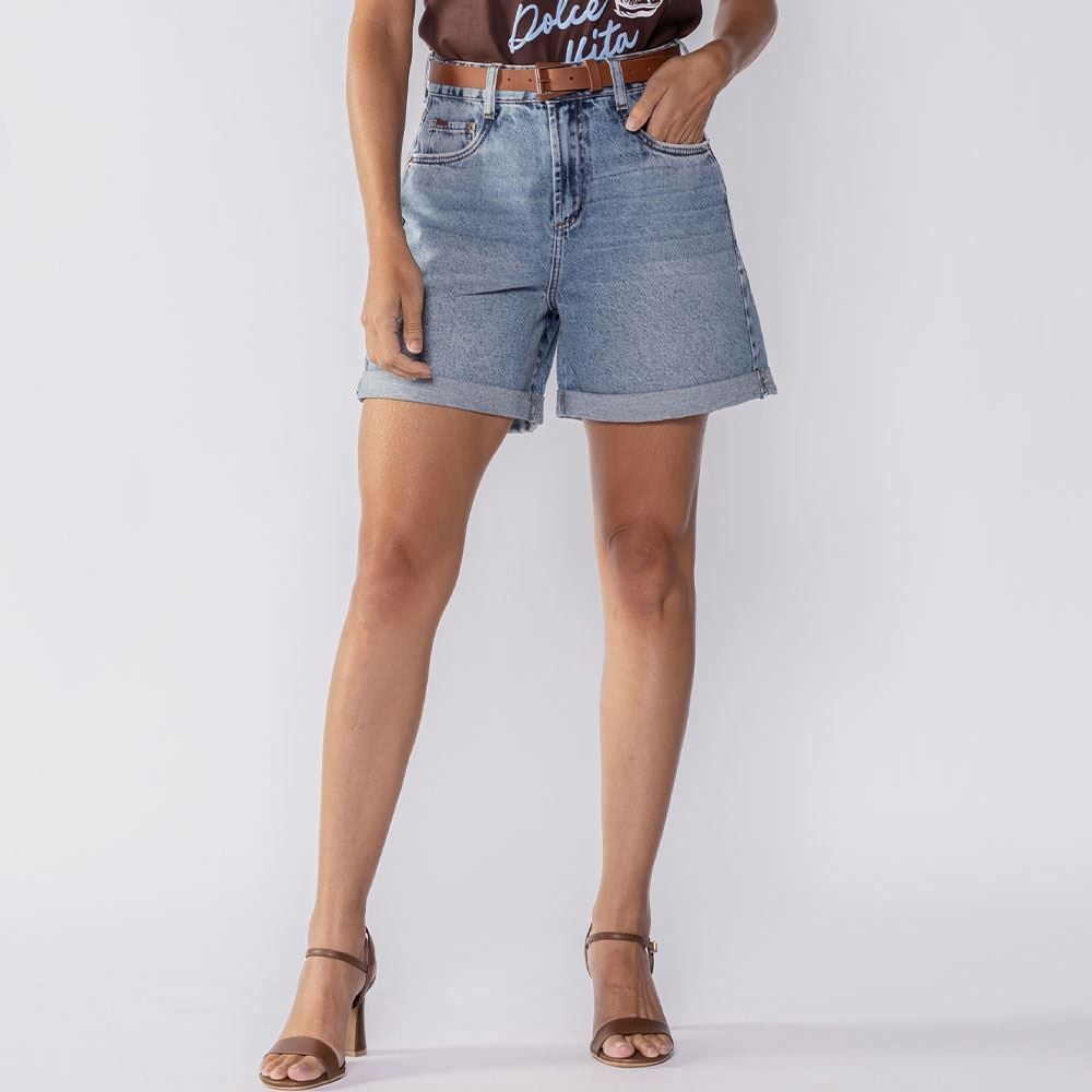 Bermuda Feminina Jeans Com Cinto Patricia Foster