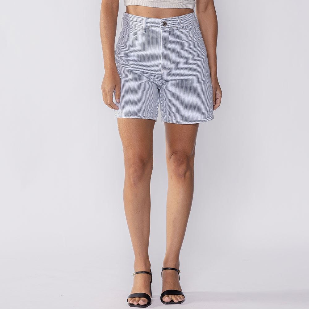 Bermuda Feminina Listrada De Sarja Patricia Foster